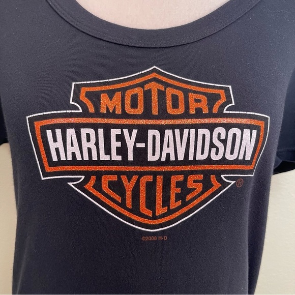 Harley-Davidson Black T Shirt Orange Glitter Bar And Shield Logo Size XL - Picture 2 of 15